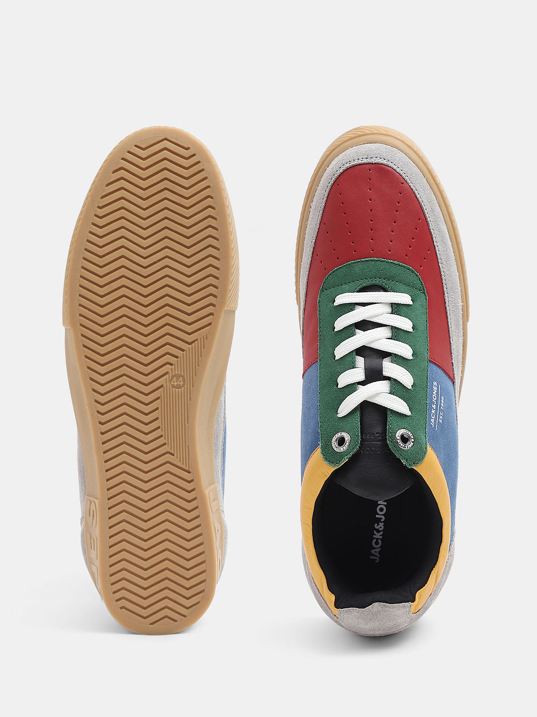 Red Colourblocked Leather Sneakers