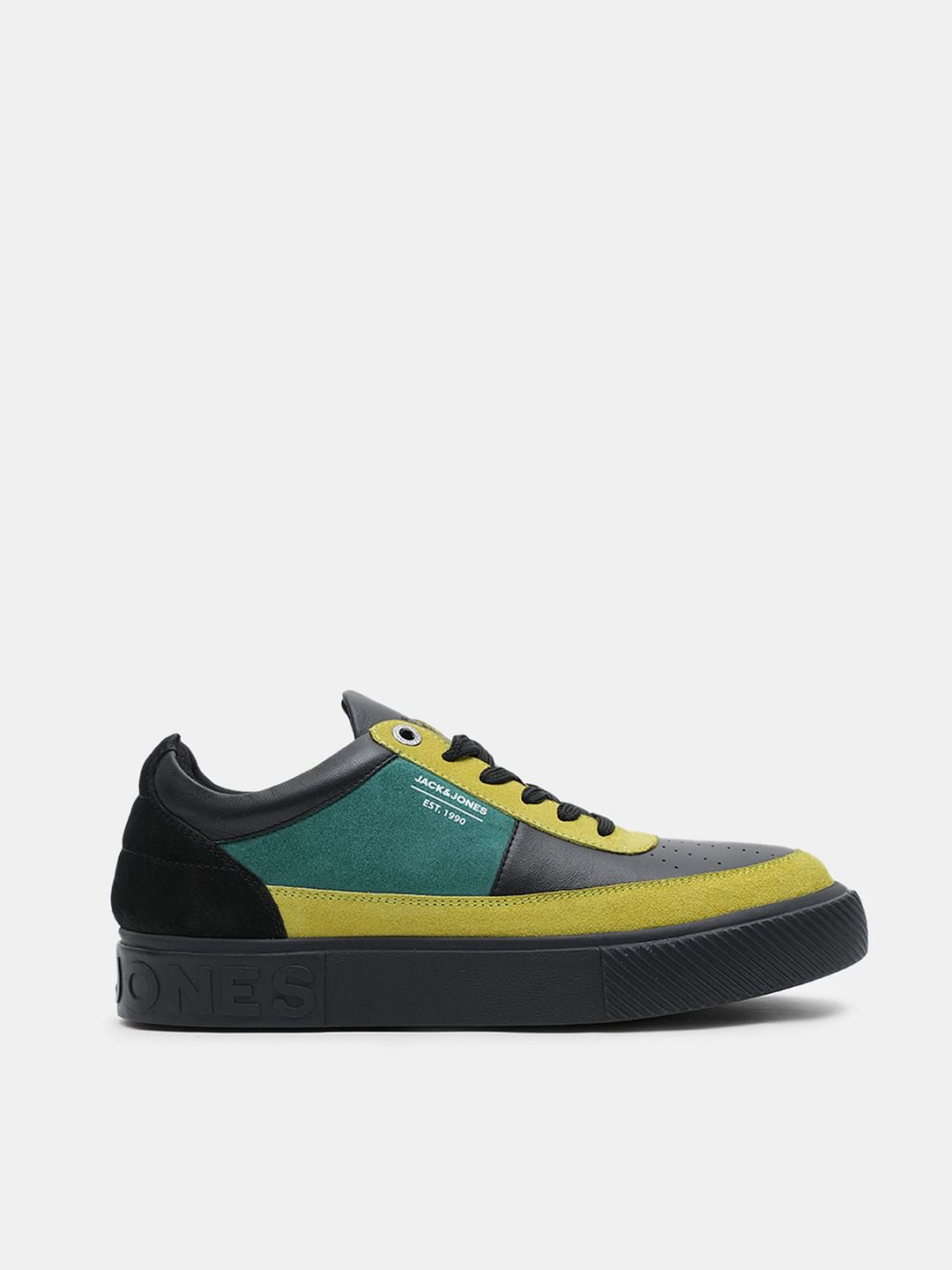 Black Colourblocked Leather Sneakers