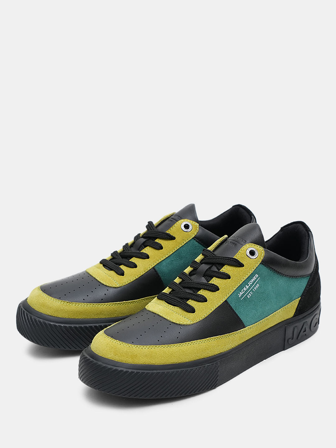 Black Colourblocked Leather Sneakers