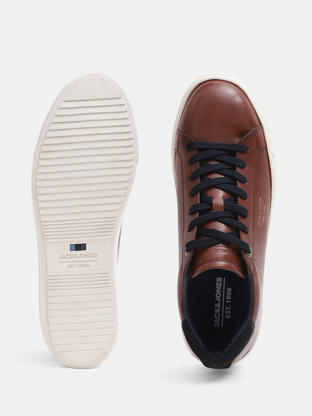 Brown Leather Lace-Up Sneakers