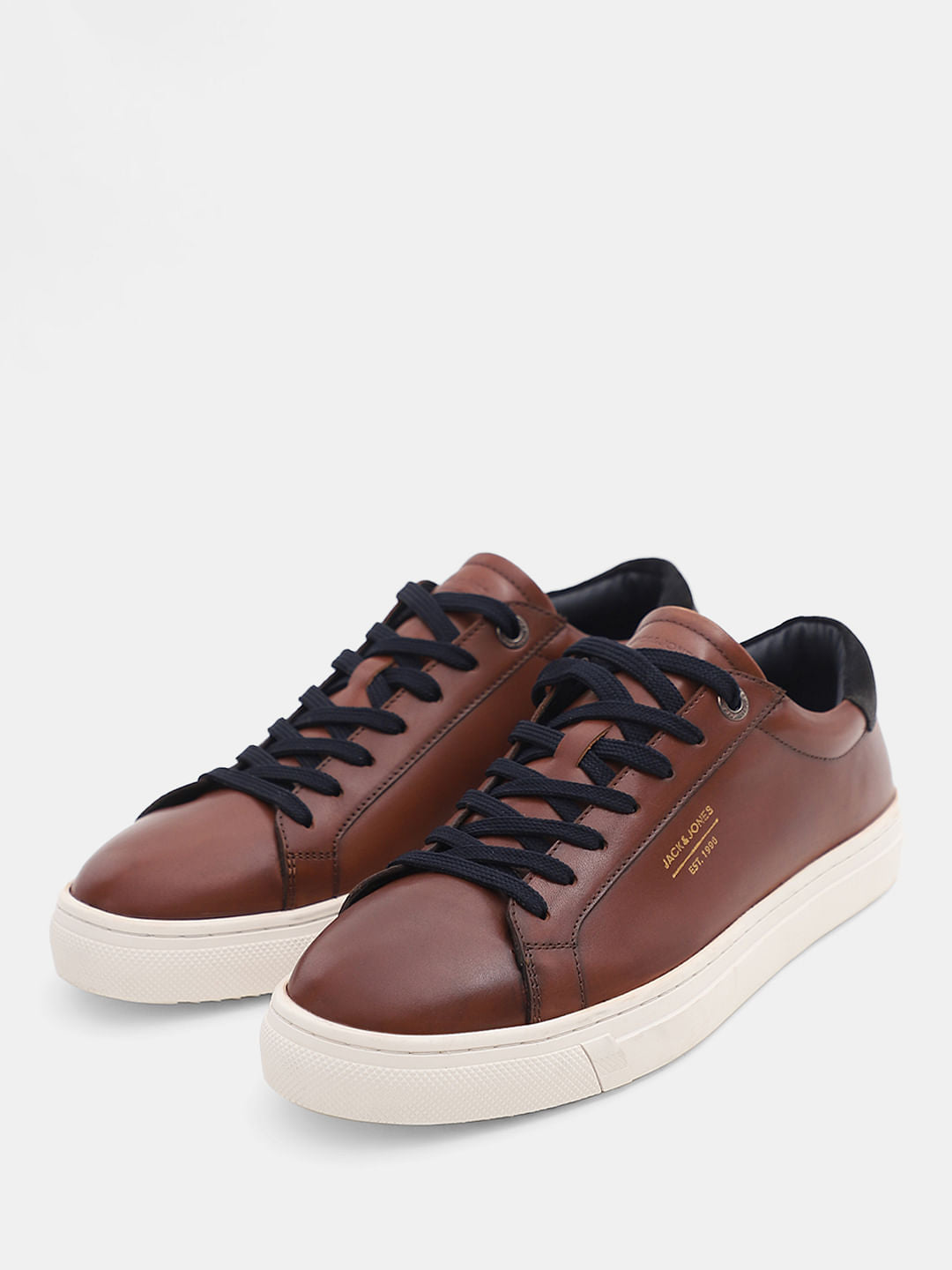 Brown Leather Lace-Up Sneakers