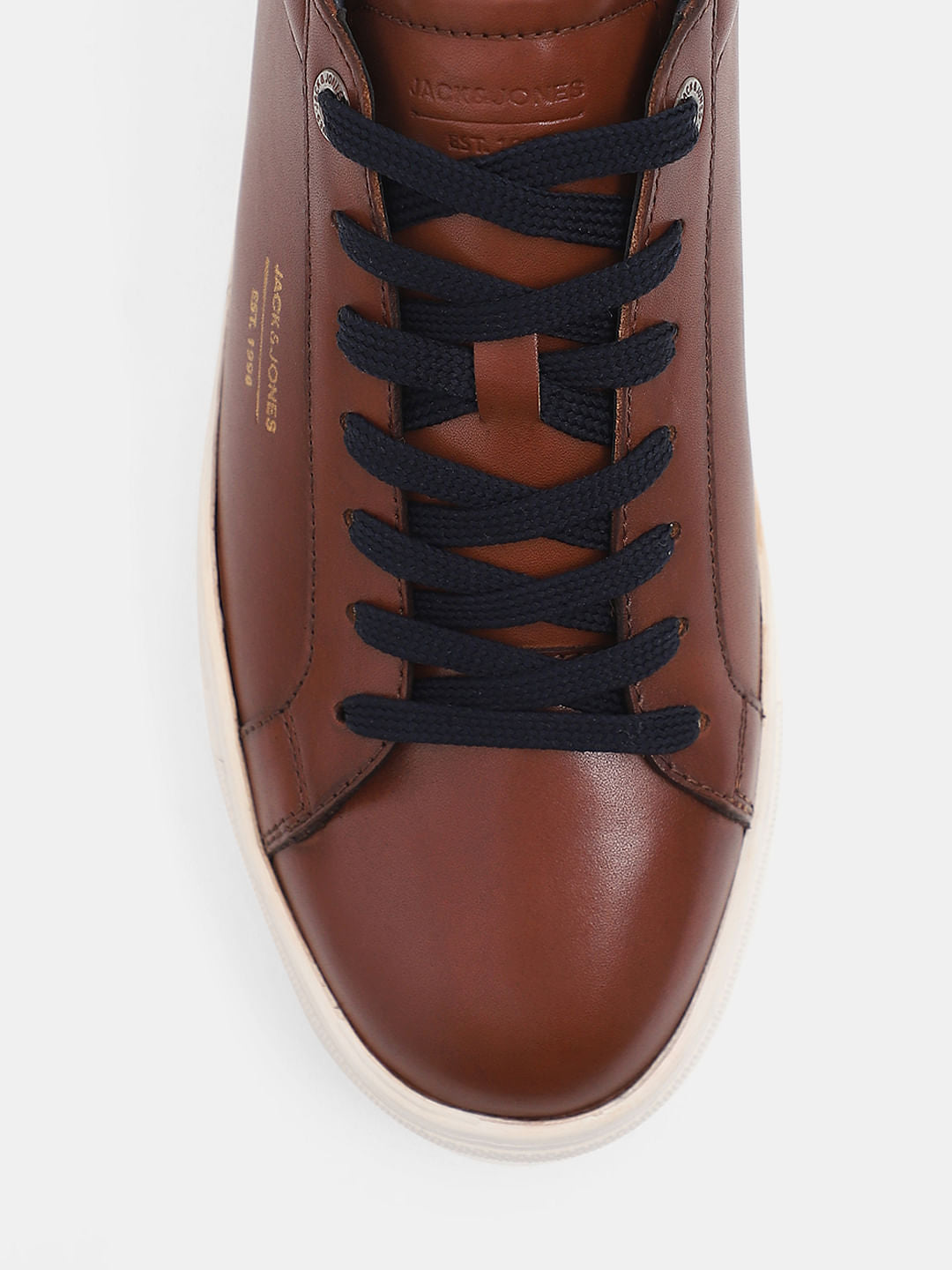 Brown Leather Lace-Up Sneakers