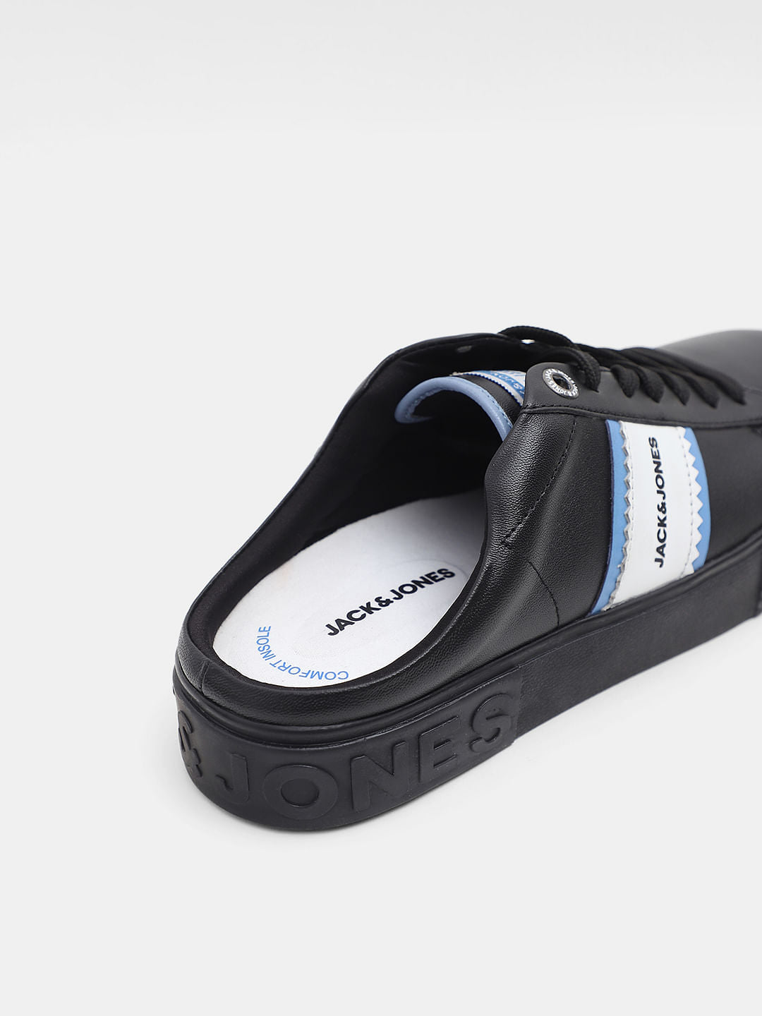 Black Leather Lace-Up Mules