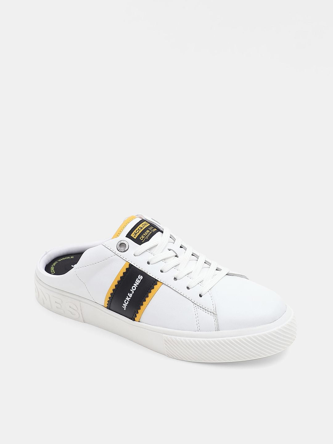 White Leather Lace-Up Mules