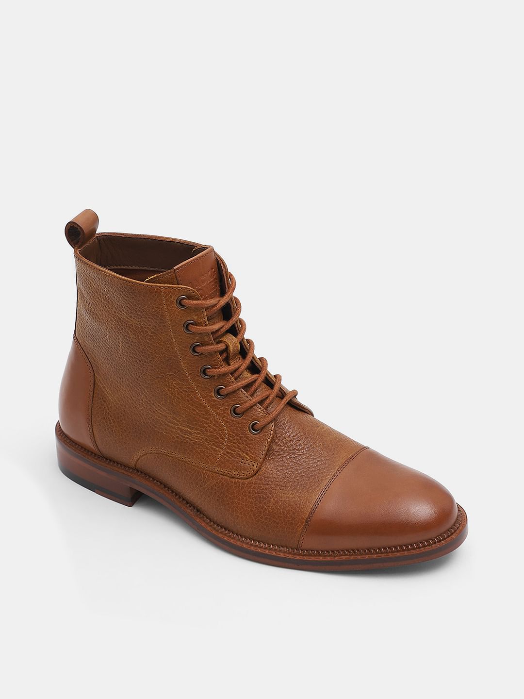 Tan Textured Leather Boots