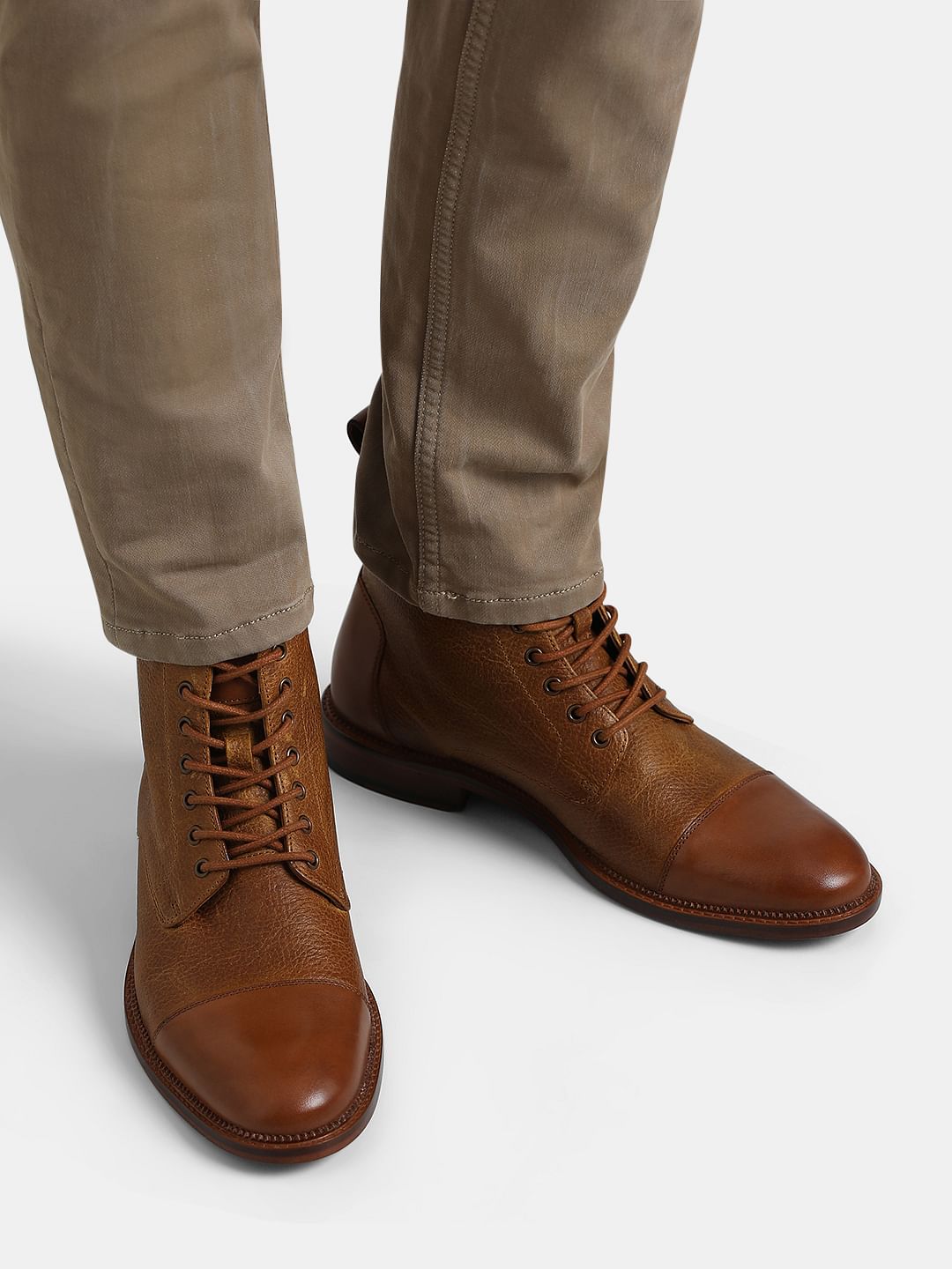 Tan Textured Leather Boots