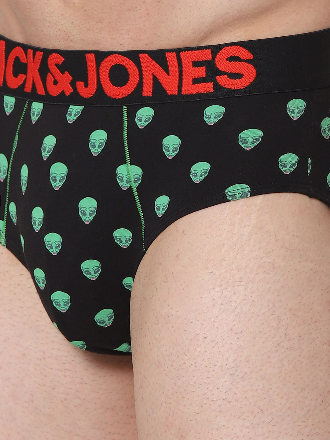 Black Alien Print Briefs