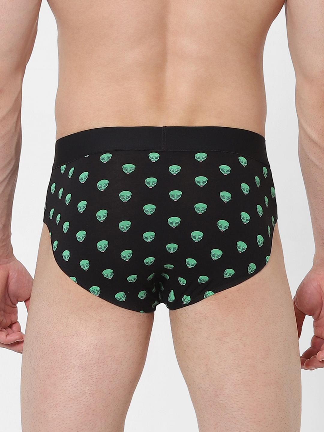 Black Alien Print Briefs
