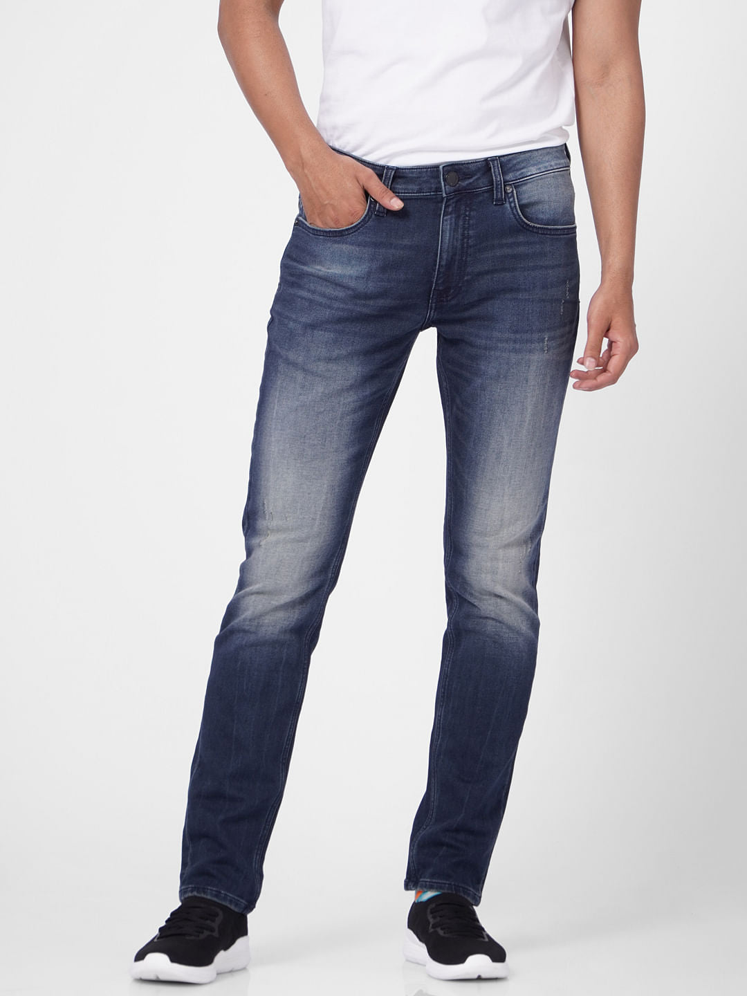 Blue Low Rise Washed Tim Slim Fit Jeans