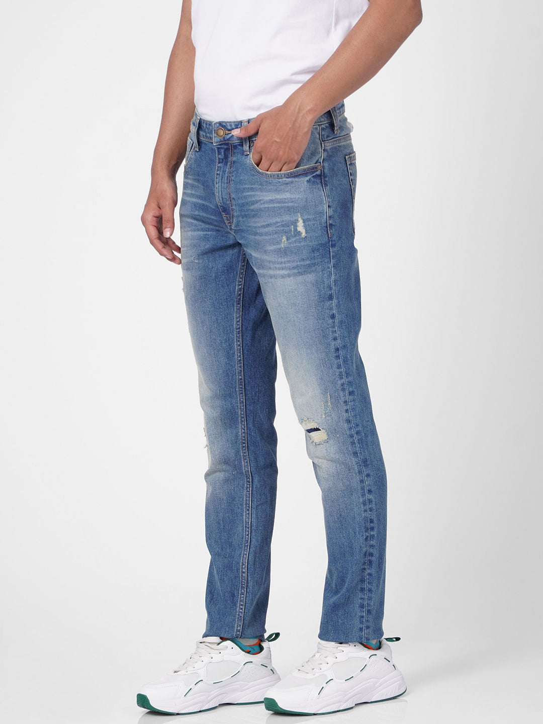 Blue Low Rise Distressed Ben Skinny Jeans
