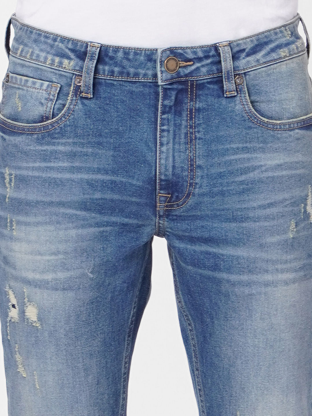 Blue Low Rise Distressed Ben Skinny Jeans