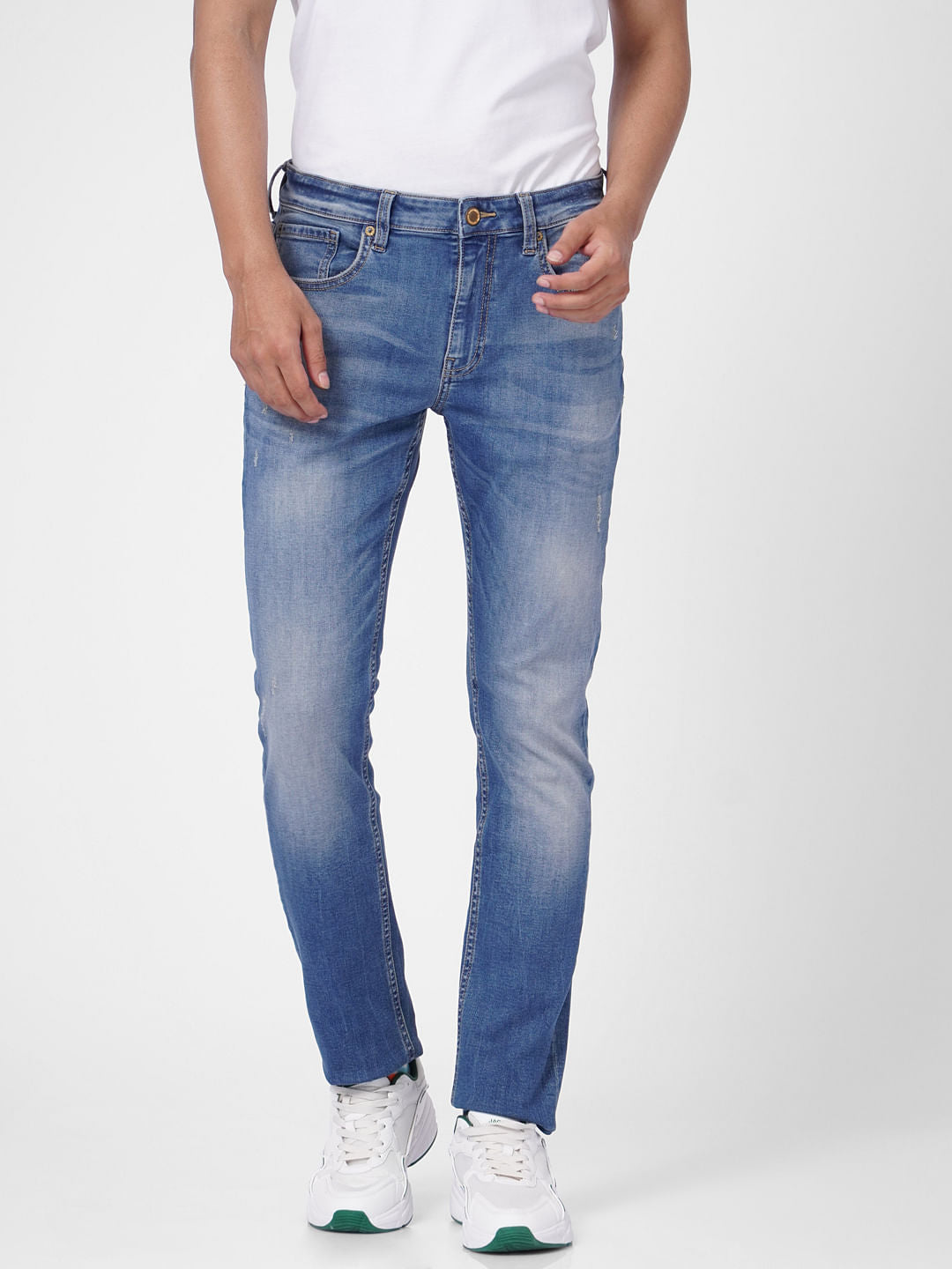 Blue Low Rise Distressed Ben Skinny Jeans