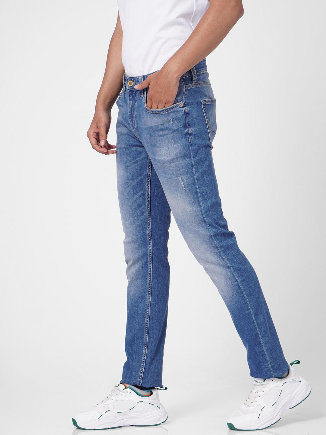 Blue Low Rise Distressed Ben Skinny Jeans