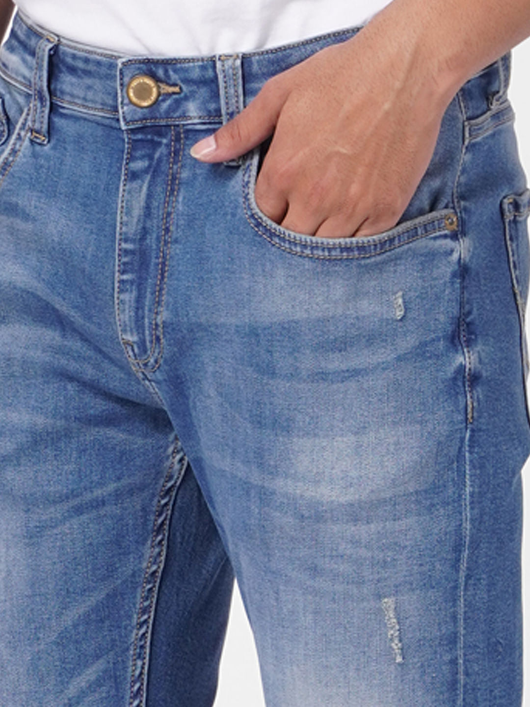 Blue Low Rise Distressed Ben Skinny Jeans