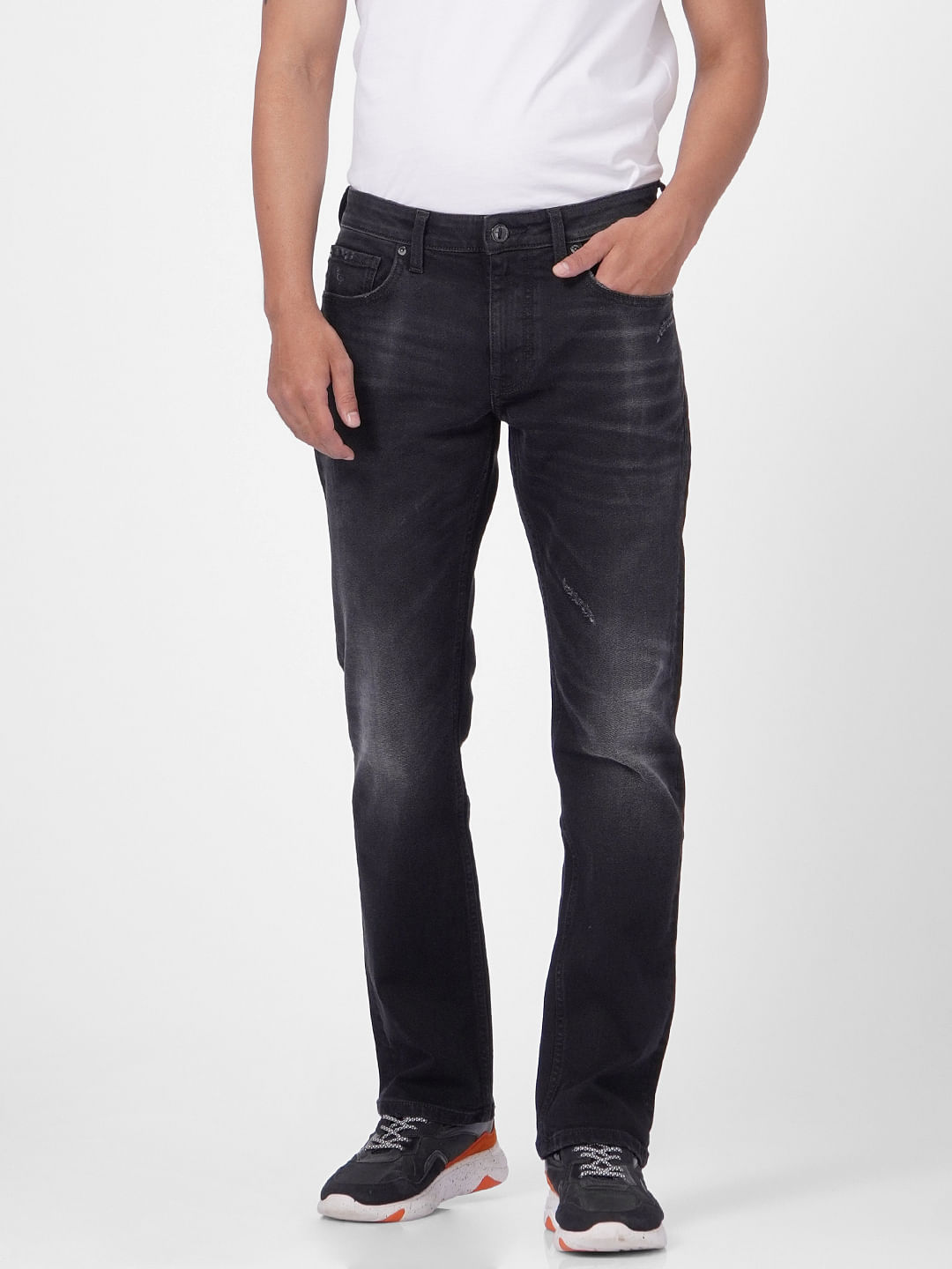 Black Mid Rise Clark Regular Fit Jeans