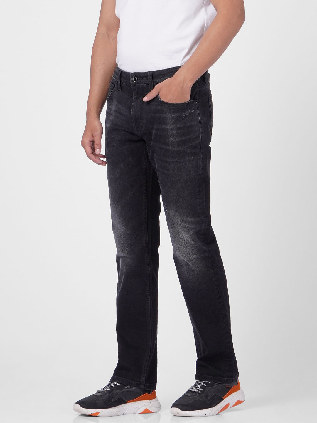 Black Mid Rise Clark Regular Fit Jeans