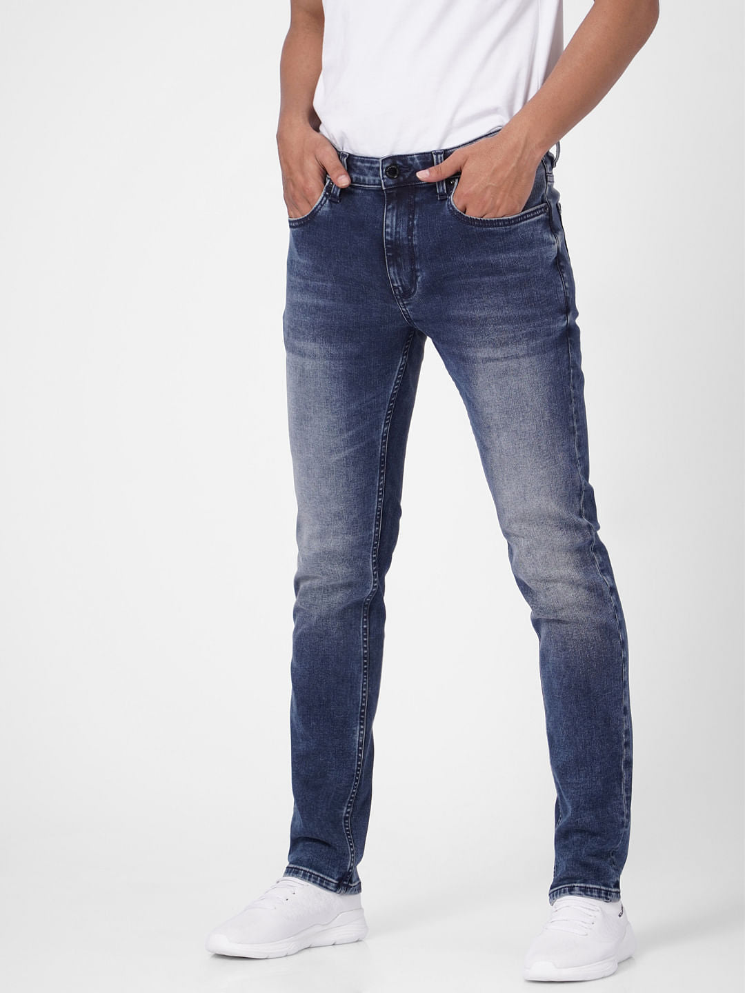 Dark Blue Low Rise Washed Tim Anti Fit Jeans
