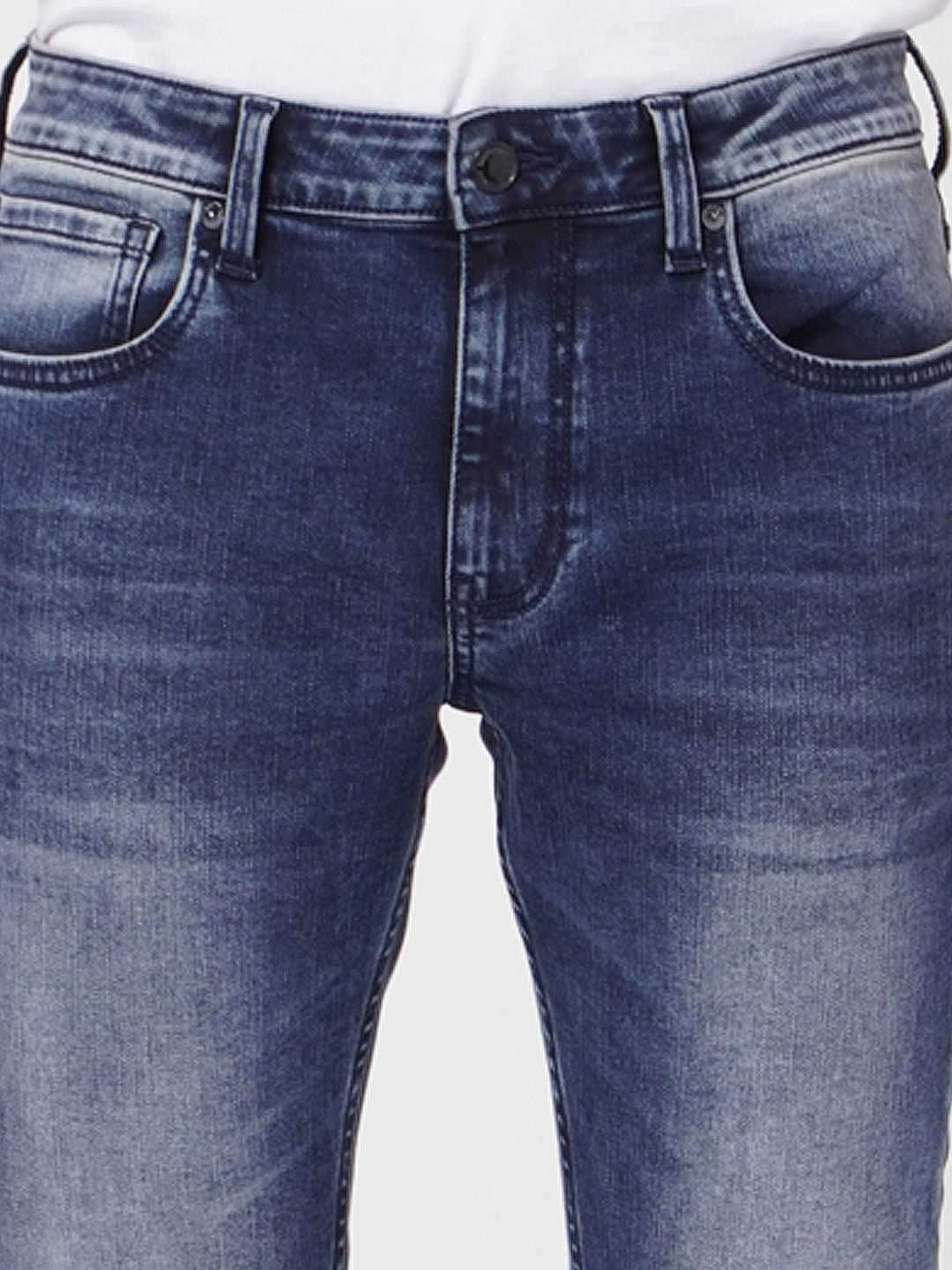 Dark Blue Low Rise Washed Tim Anti Fit Jeans