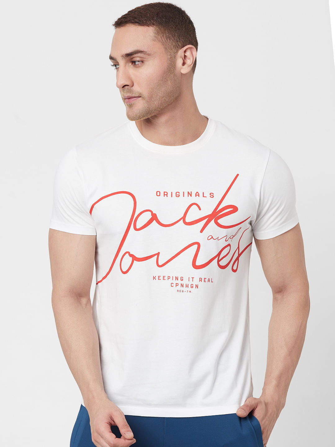 White Logo Print Crew Neck T-shirt