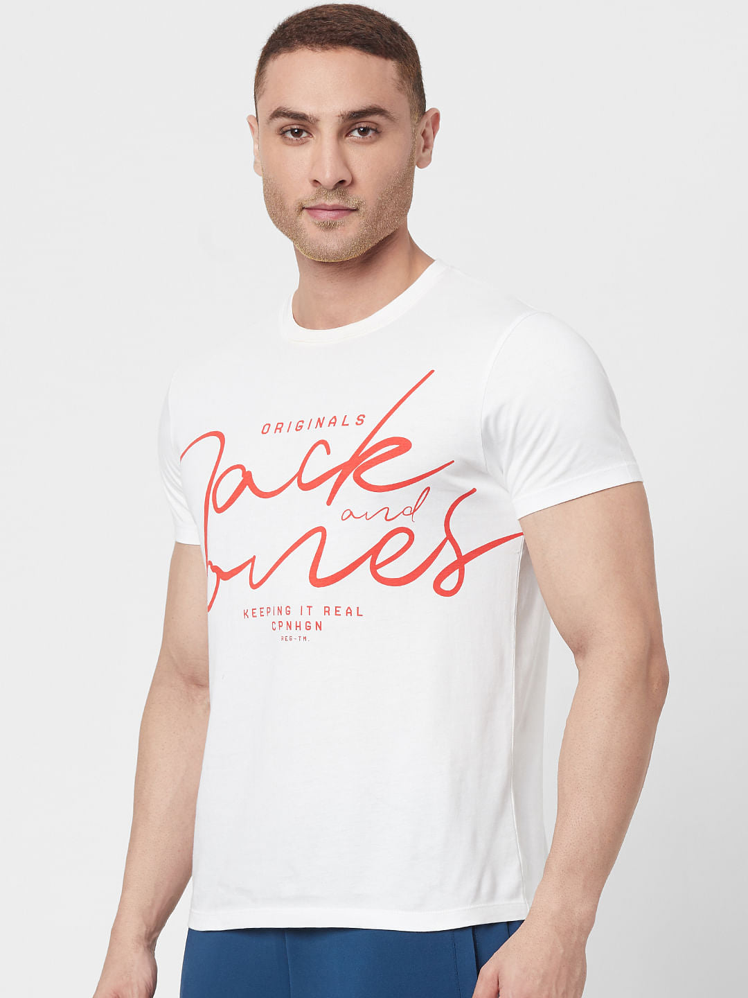 White Logo Print Crew Neck T-shirt