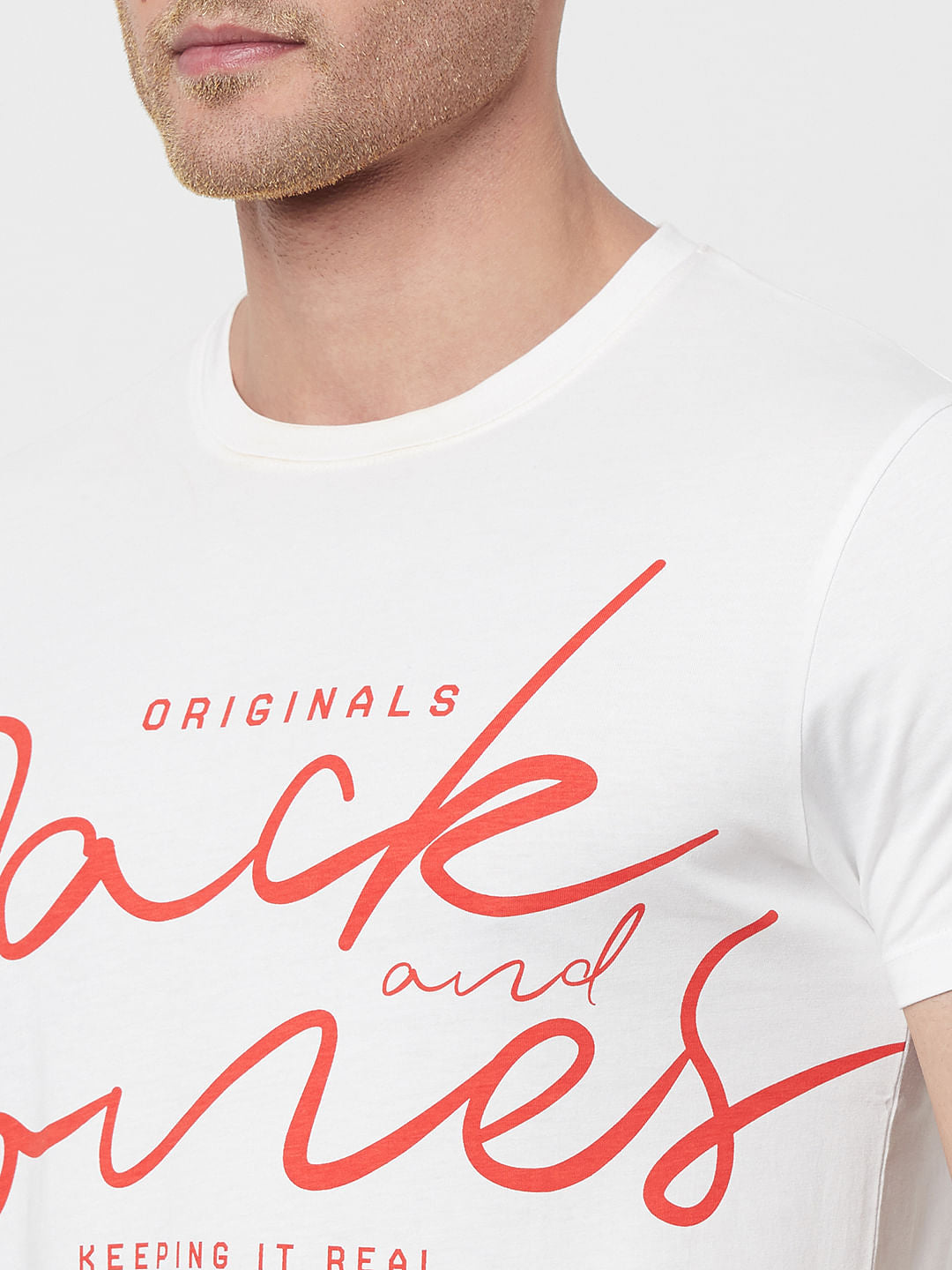 White Logo Print Crew Neck T-shirt