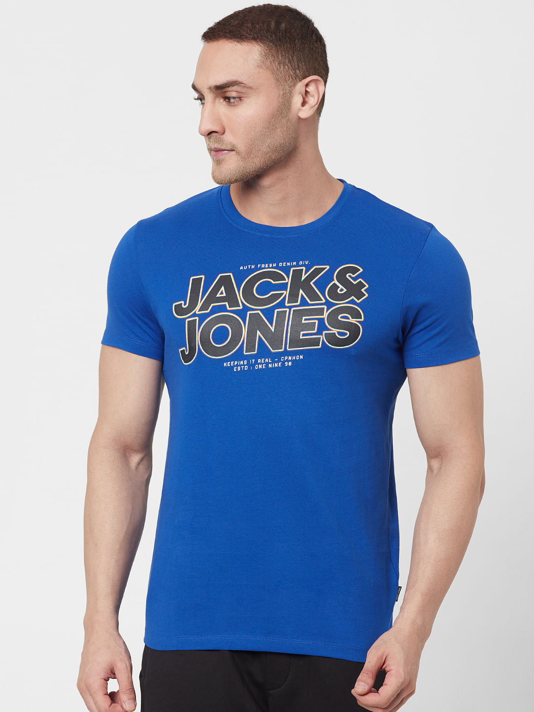Blue Logo Print Crew Neck T-shirt