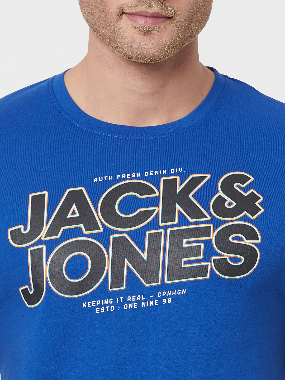 Blue Logo Print Crew Neck T-shirt