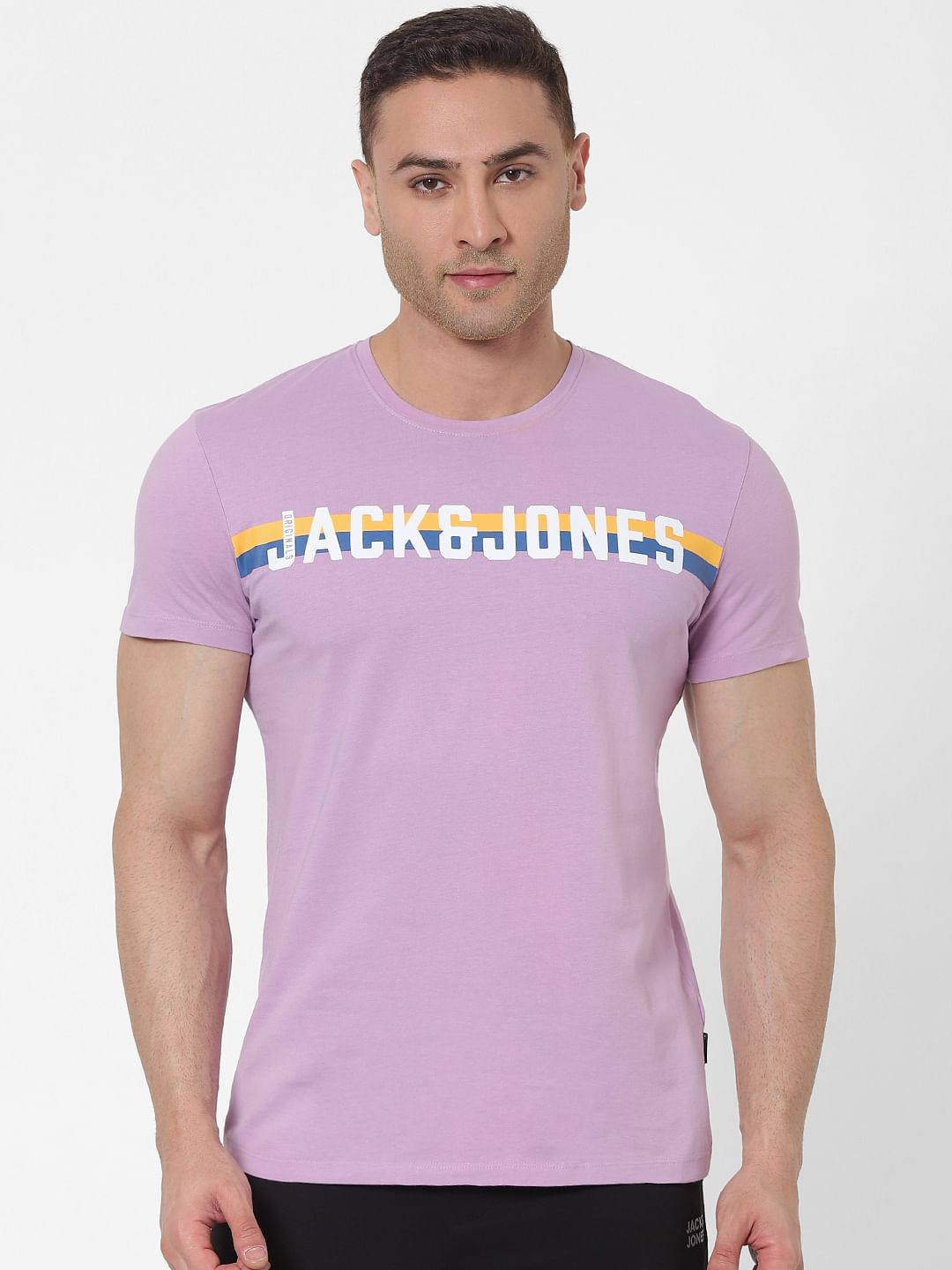 Purple Logo Print Crew Neck T-shirt