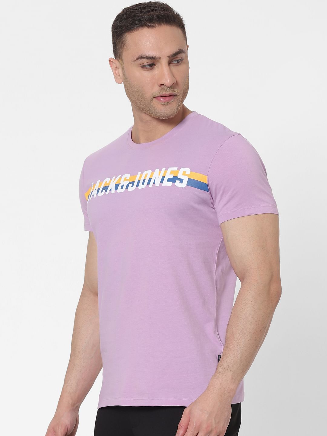 Purple Logo Print Crew Neck T-shirt