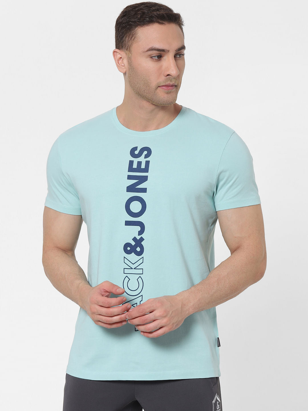 Blue Logo Print Crew Neck T-shirt
