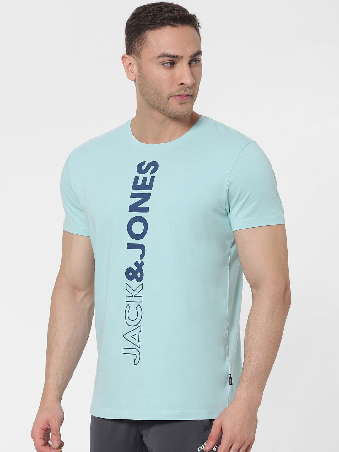 Blue Logo Print Crew Neck T-shirt