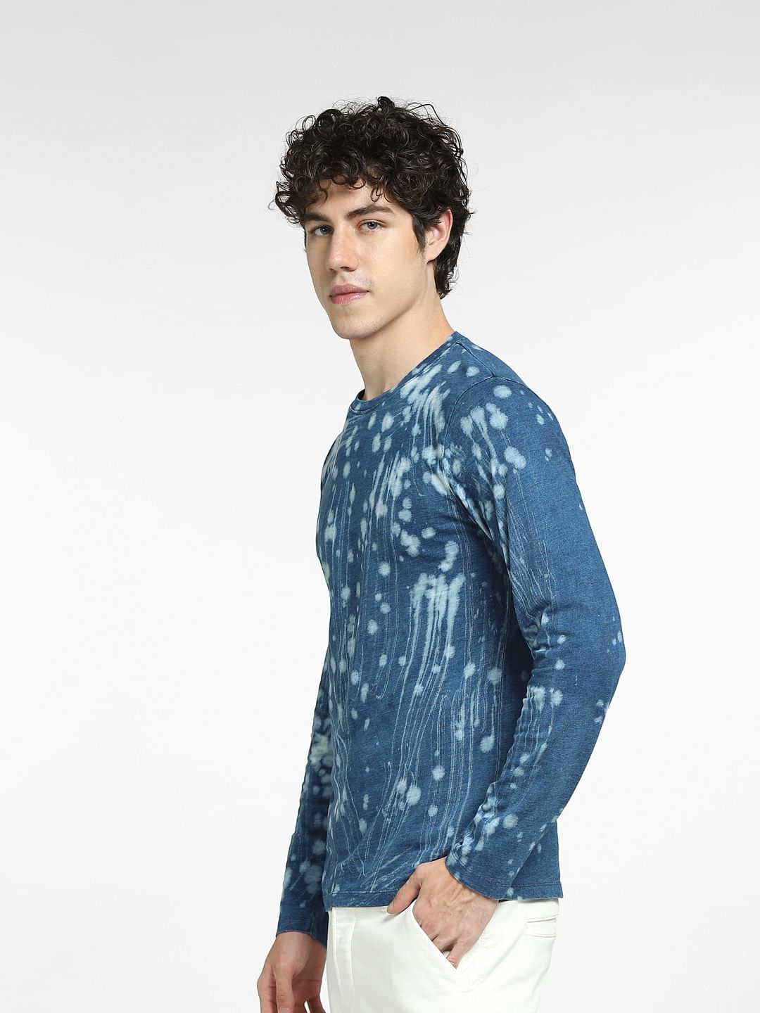 Blue All Over Print Crew Neck T-shirt