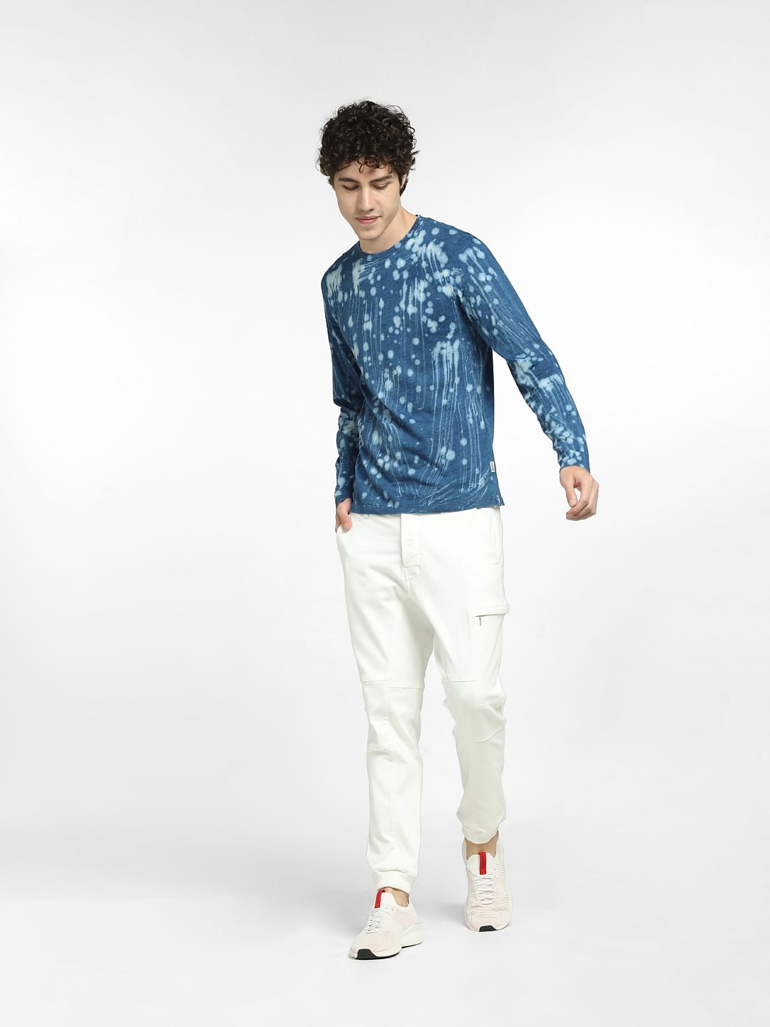 Blue All Over Print Crew Neck T-shirt