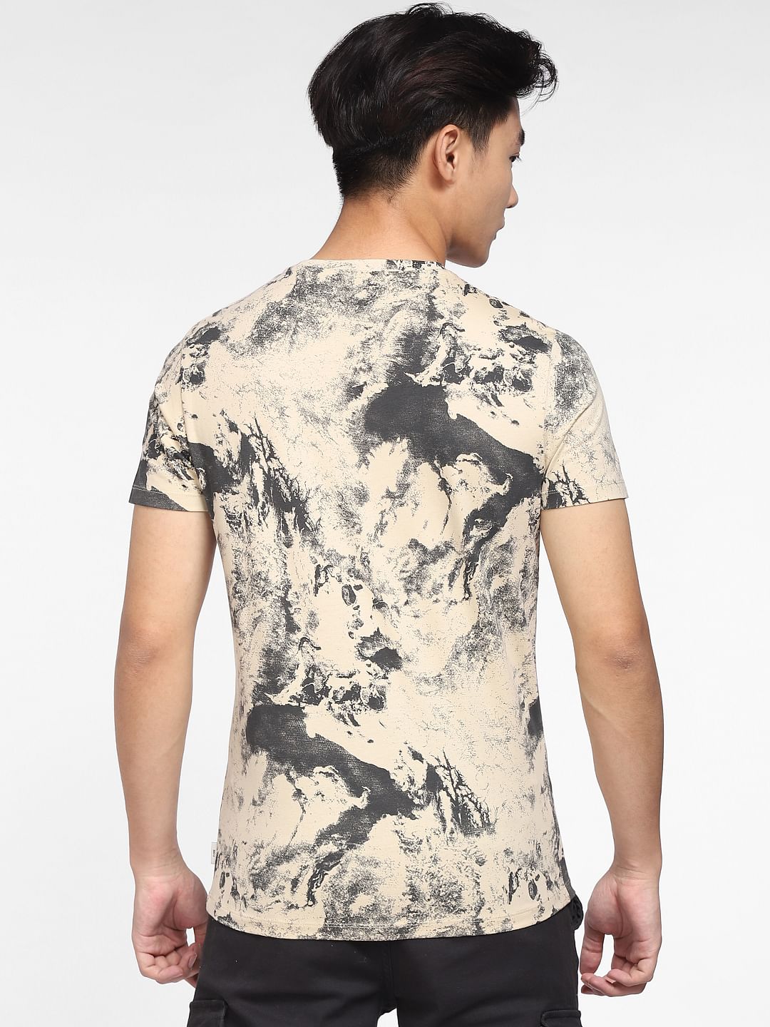Beige Printed Crew Neck T-shirt