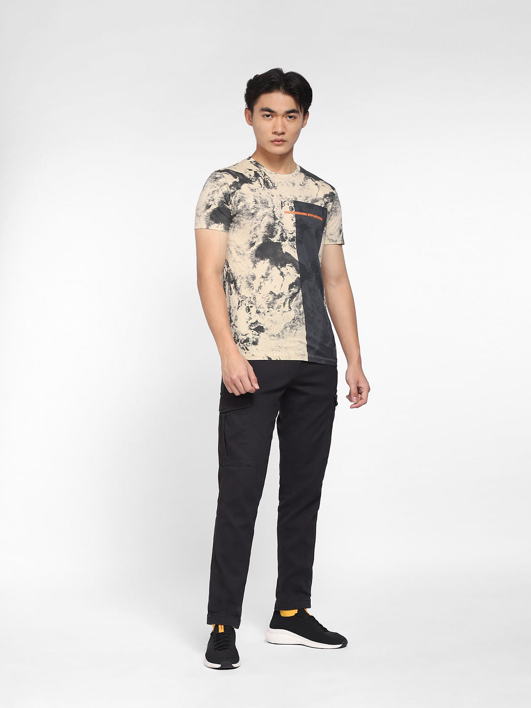 Beige Printed Crew Neck T-shirt