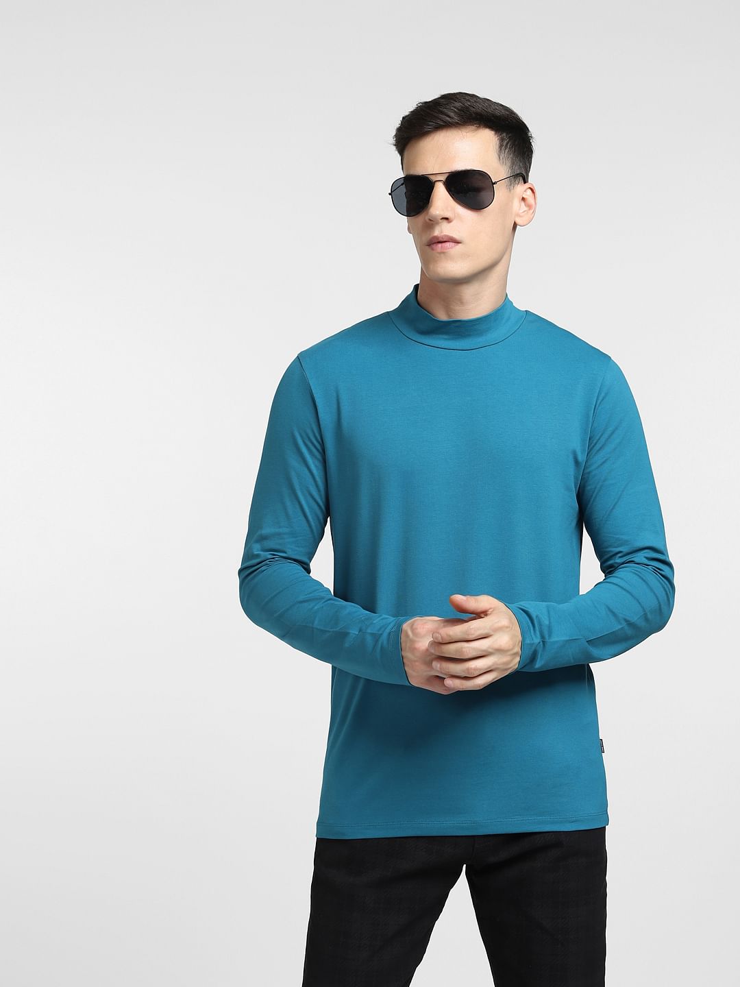 Blue High Neck T-shirt