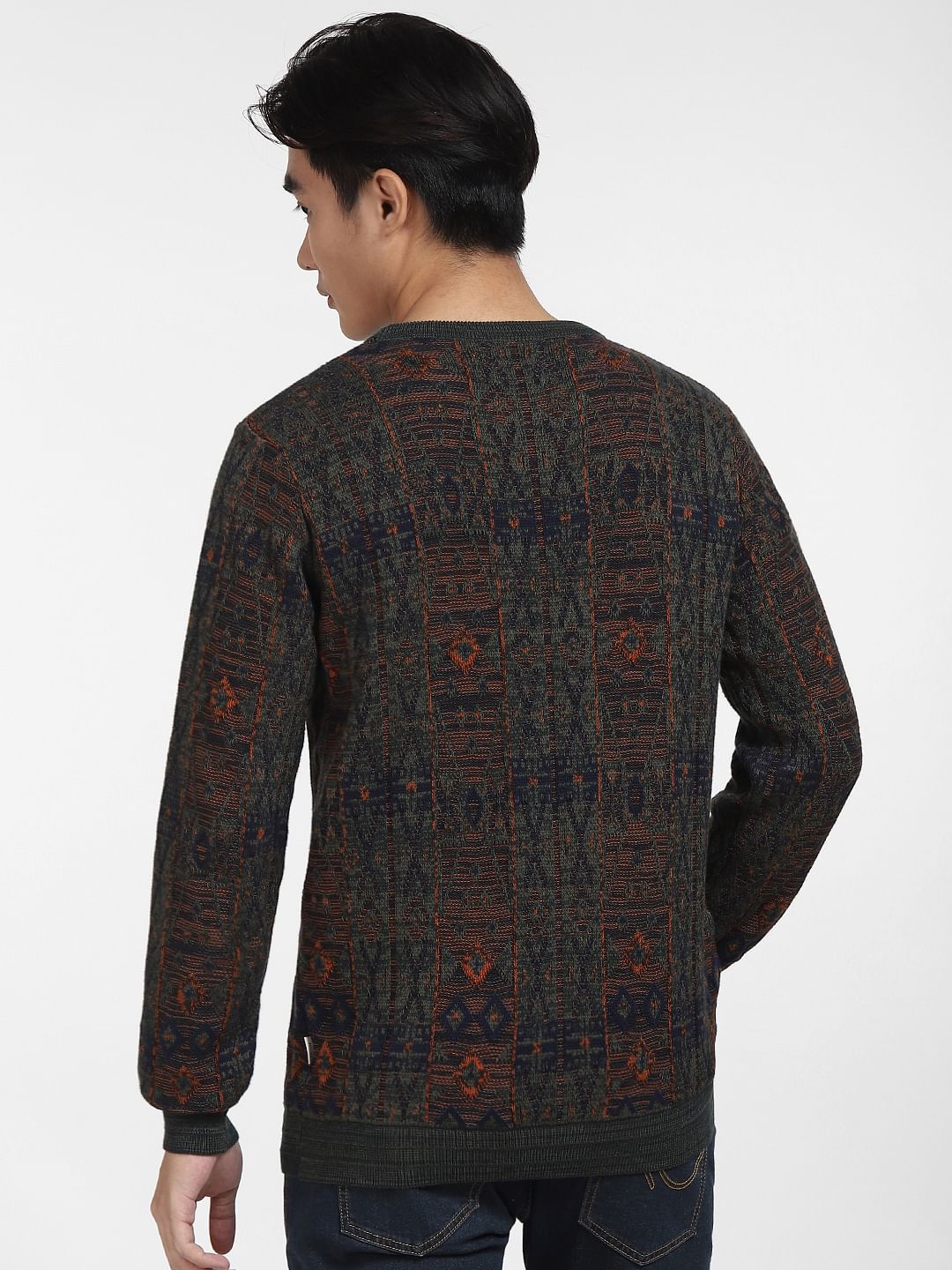 Green Printed Knit Crew Neck T-shirt
