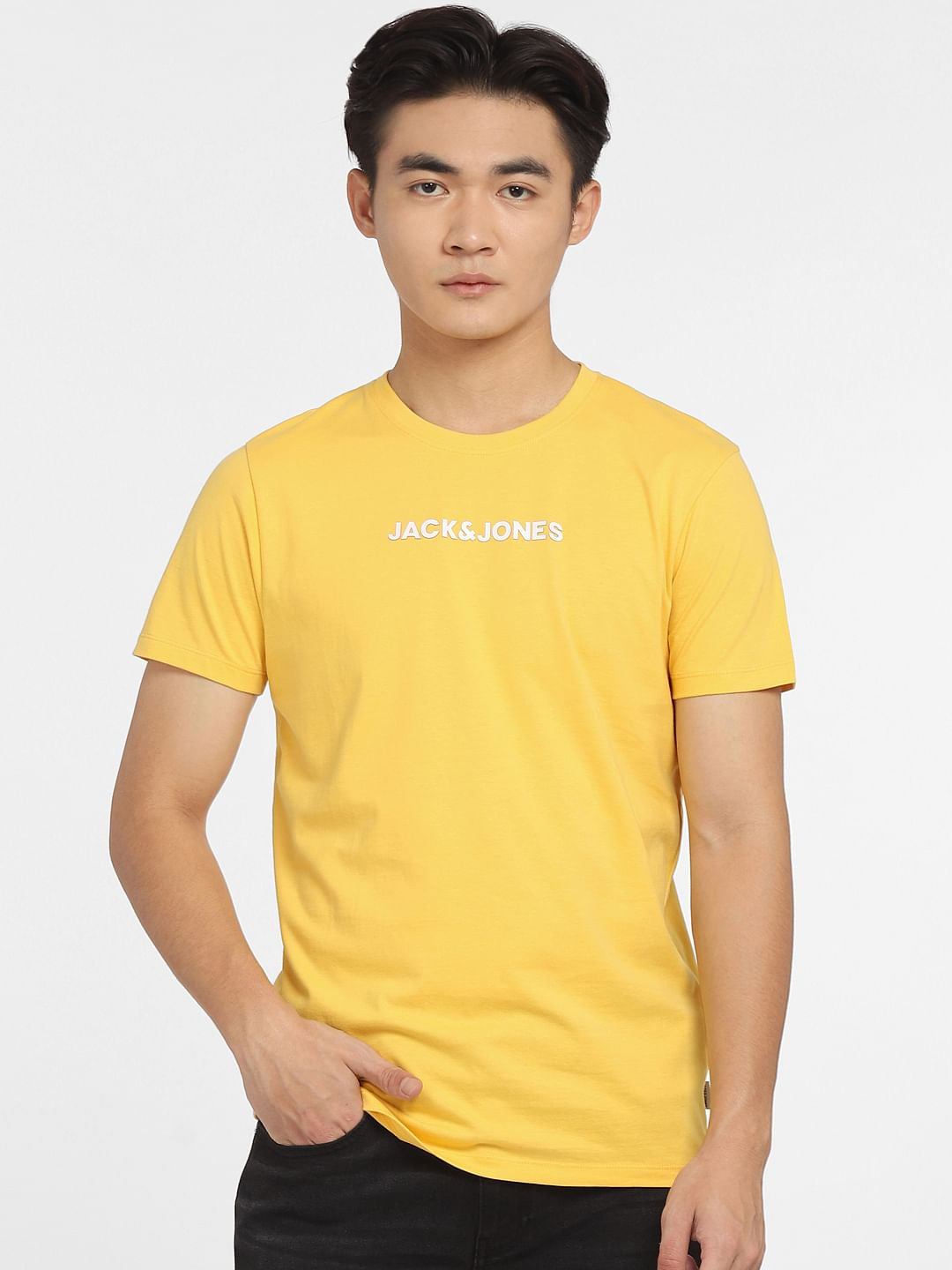 Yellow Logo Print Crew Neck T-shirt