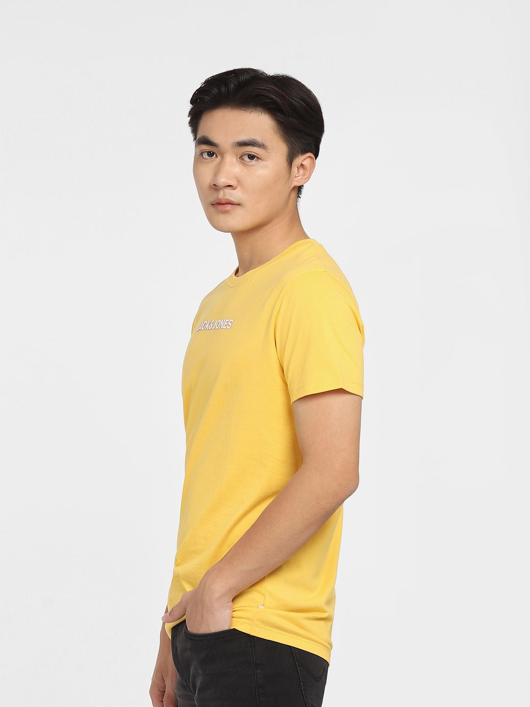 Yellow Logo Print Crew Neck T-shirt