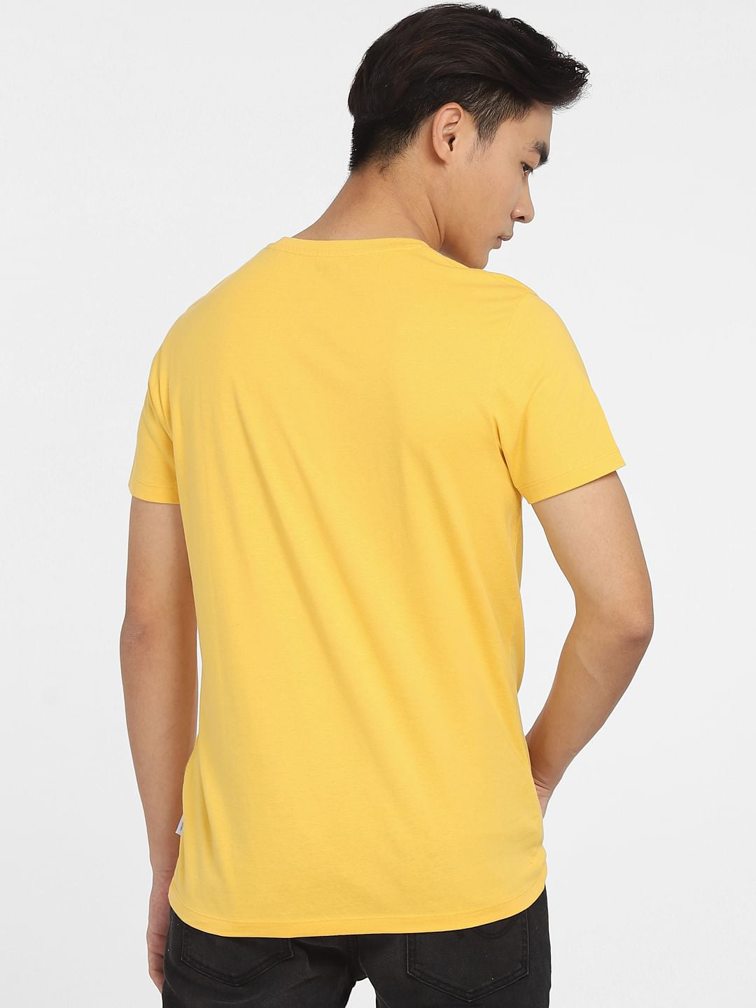 Yellow Logo Print Crew Neck T-shirt