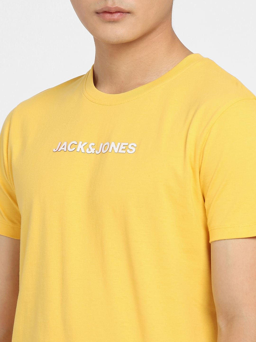 Yellow Logo Print Crew Neck T-shirt