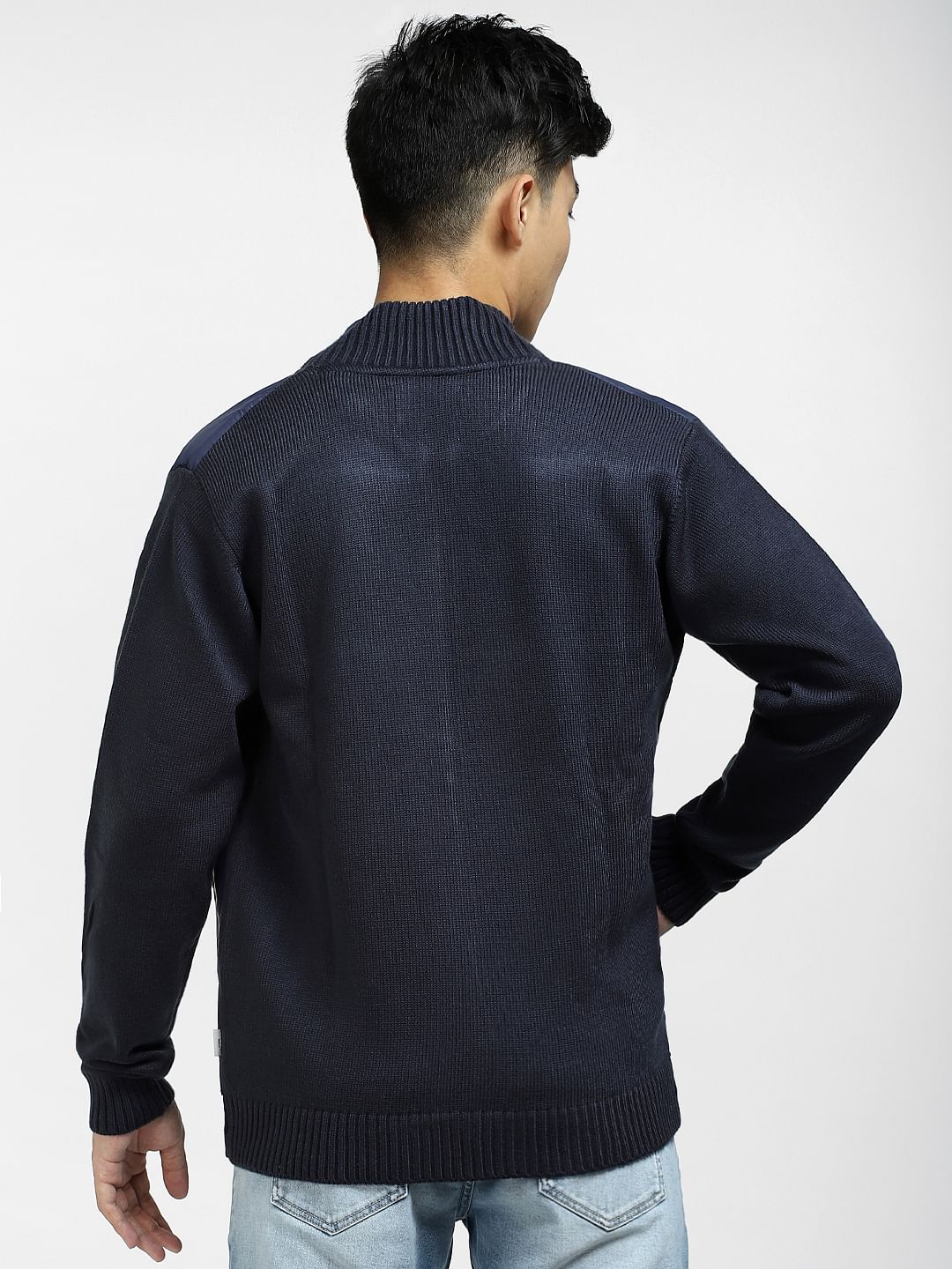 Navy Blue Knit Casual Jacket