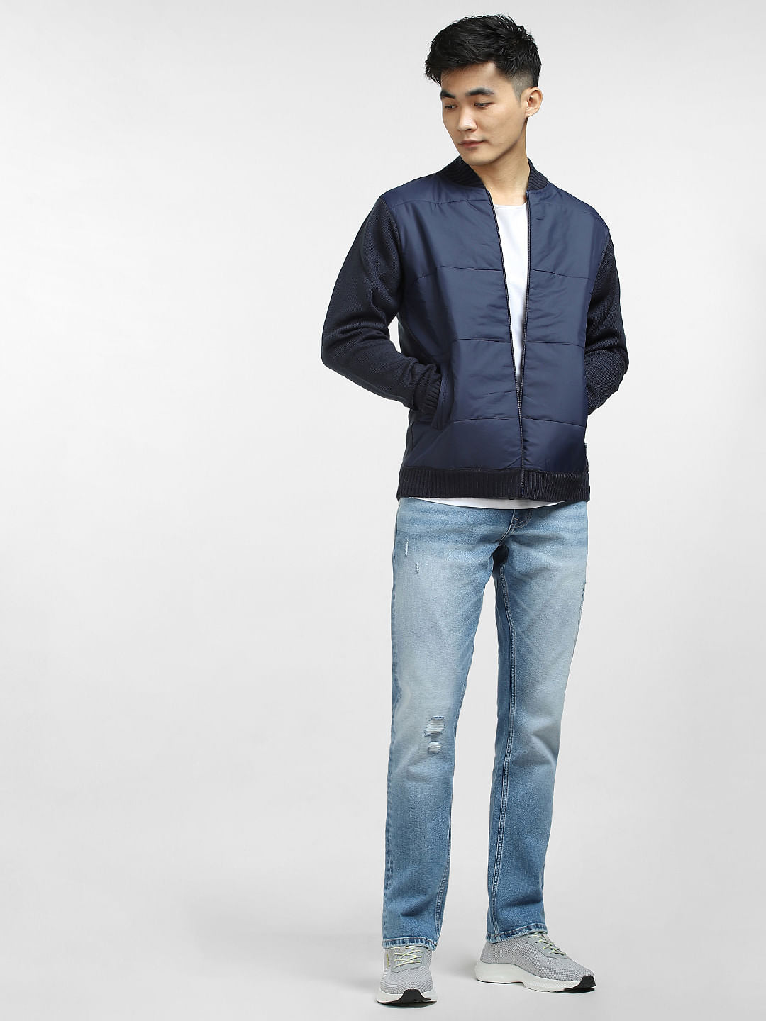 Navy Blue Knit Casual Jacket