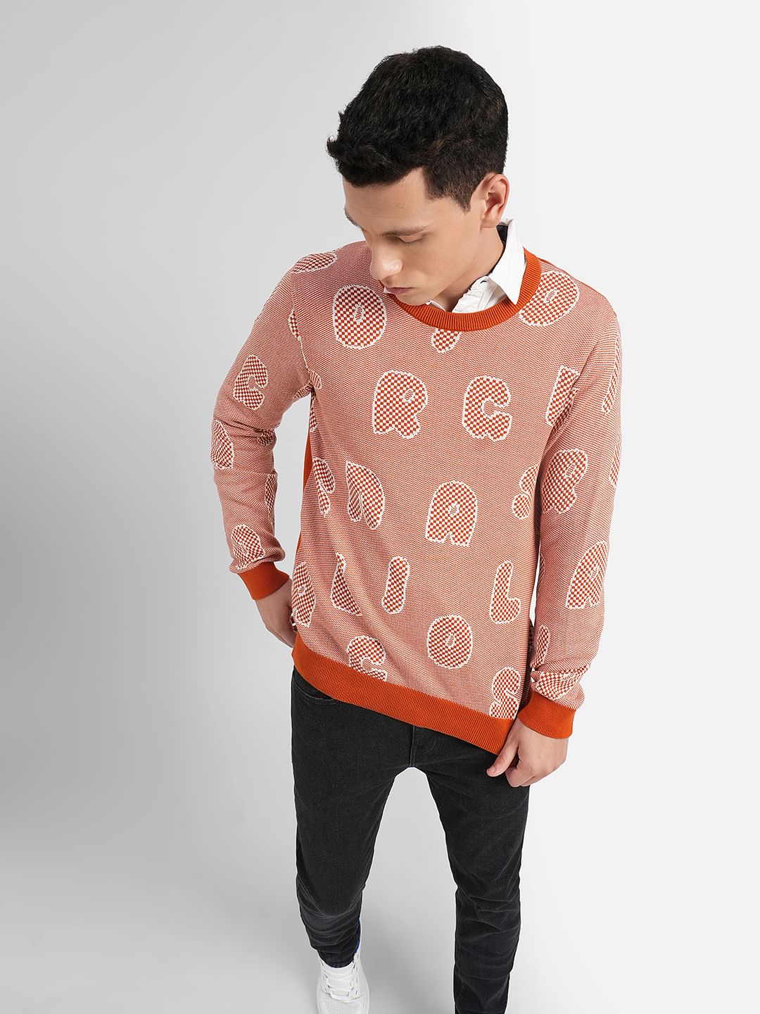 Orange Printed Pullover