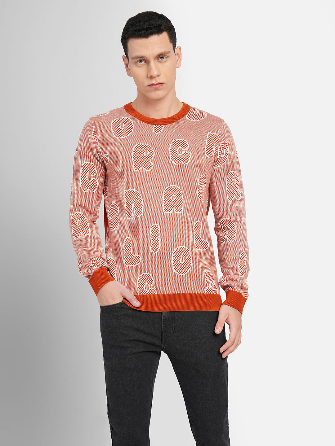 Orange Printed Pullover