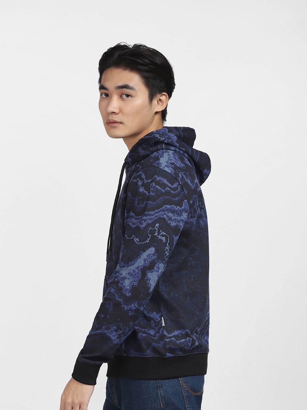 Blue Abstract Print Hooded Sweatshirt