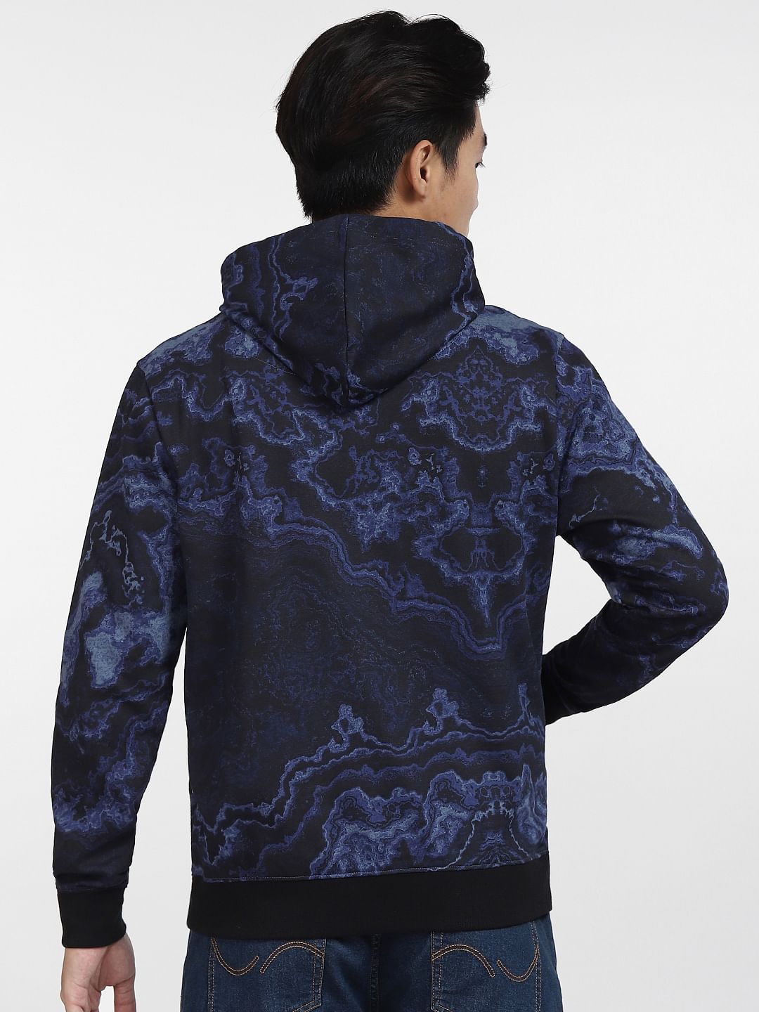 Blue Abstract Print Hooded Sweatshirt