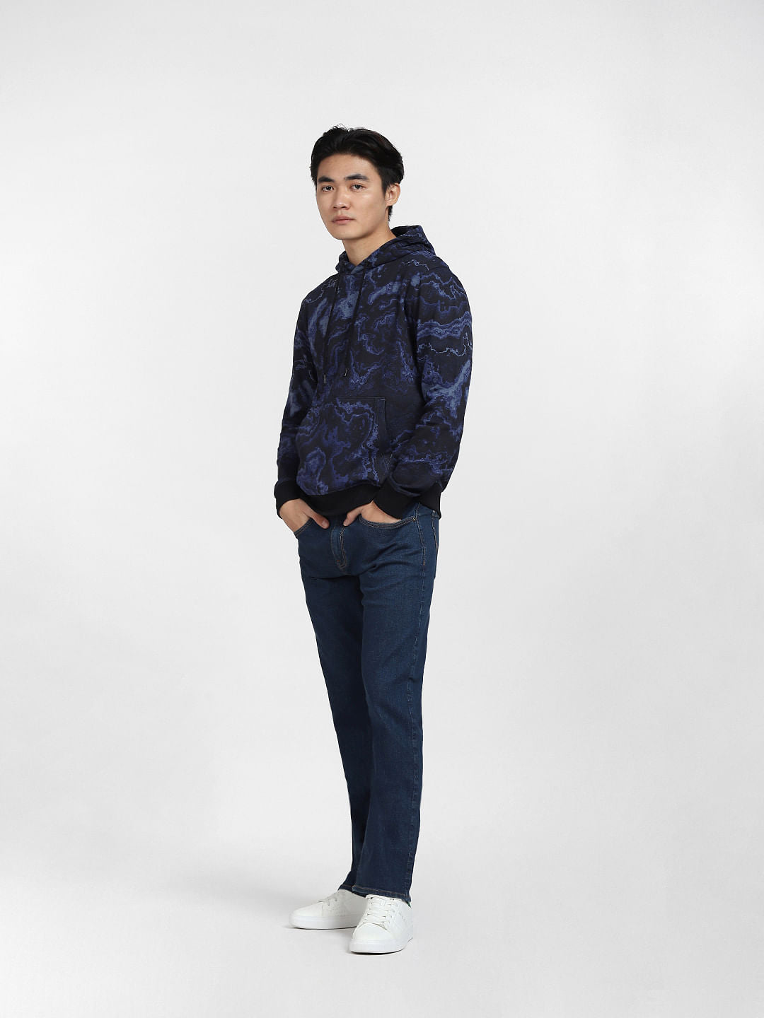 Blue Abstract Print Hooded Sweatshirt