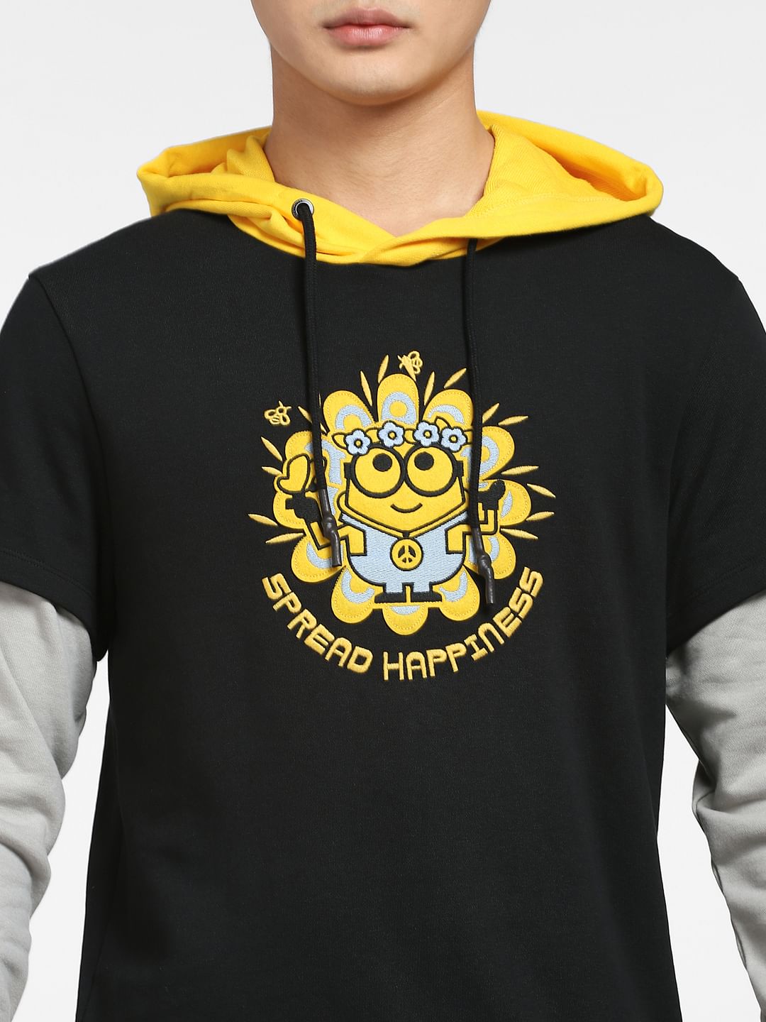 Minion Black Printed Hooded Sweatshirt