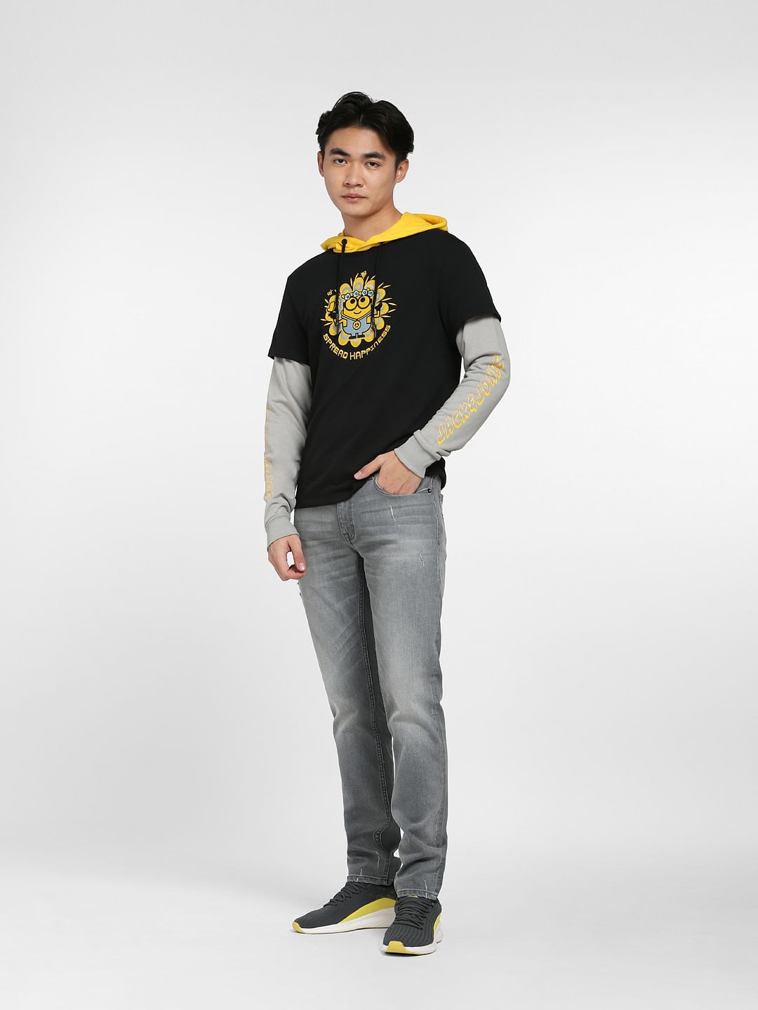 Minion Black Printed Hooded Sweatshirt